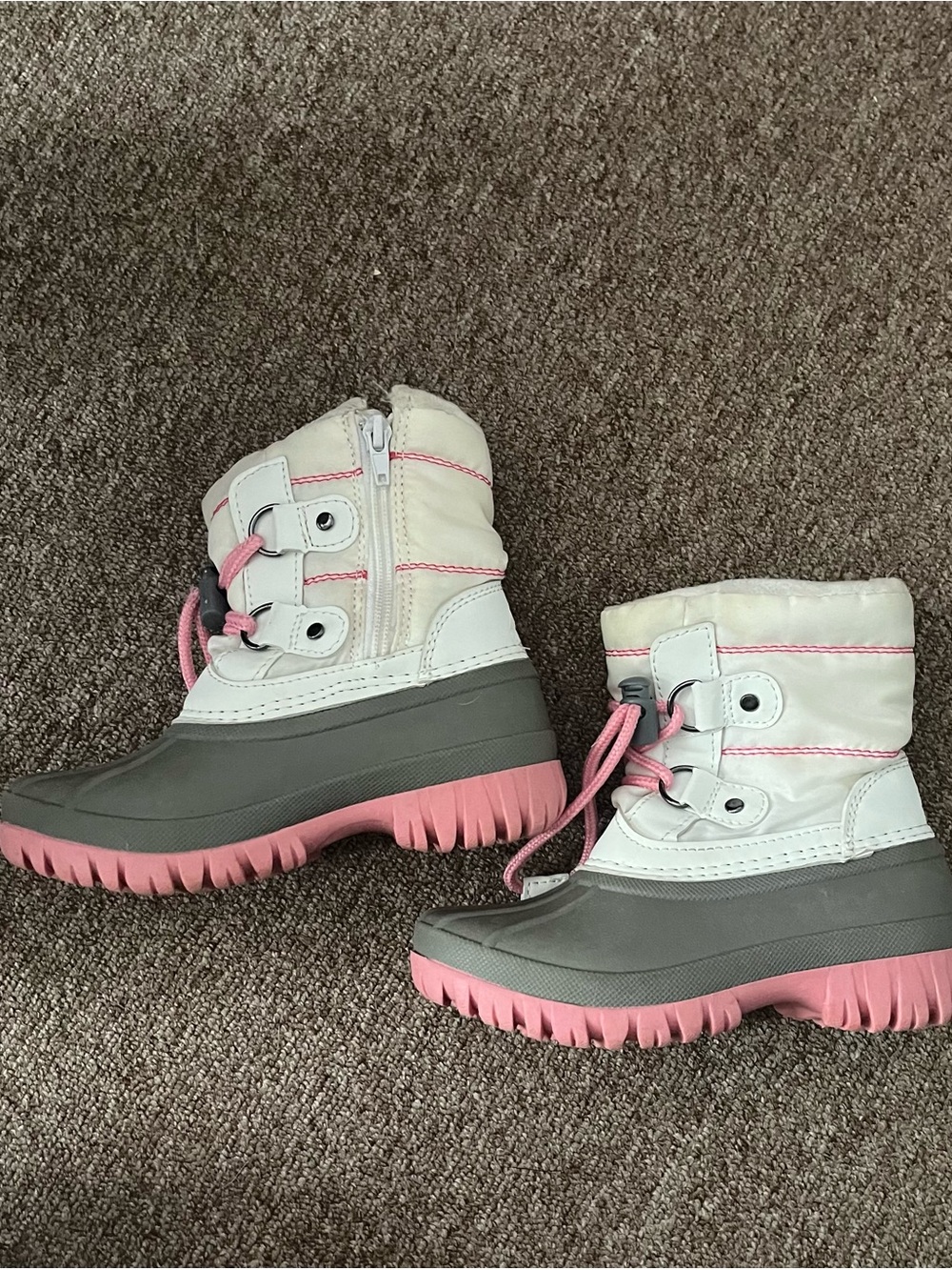 Kids Winter Rain & Snow Boots in White, Gray and Pink